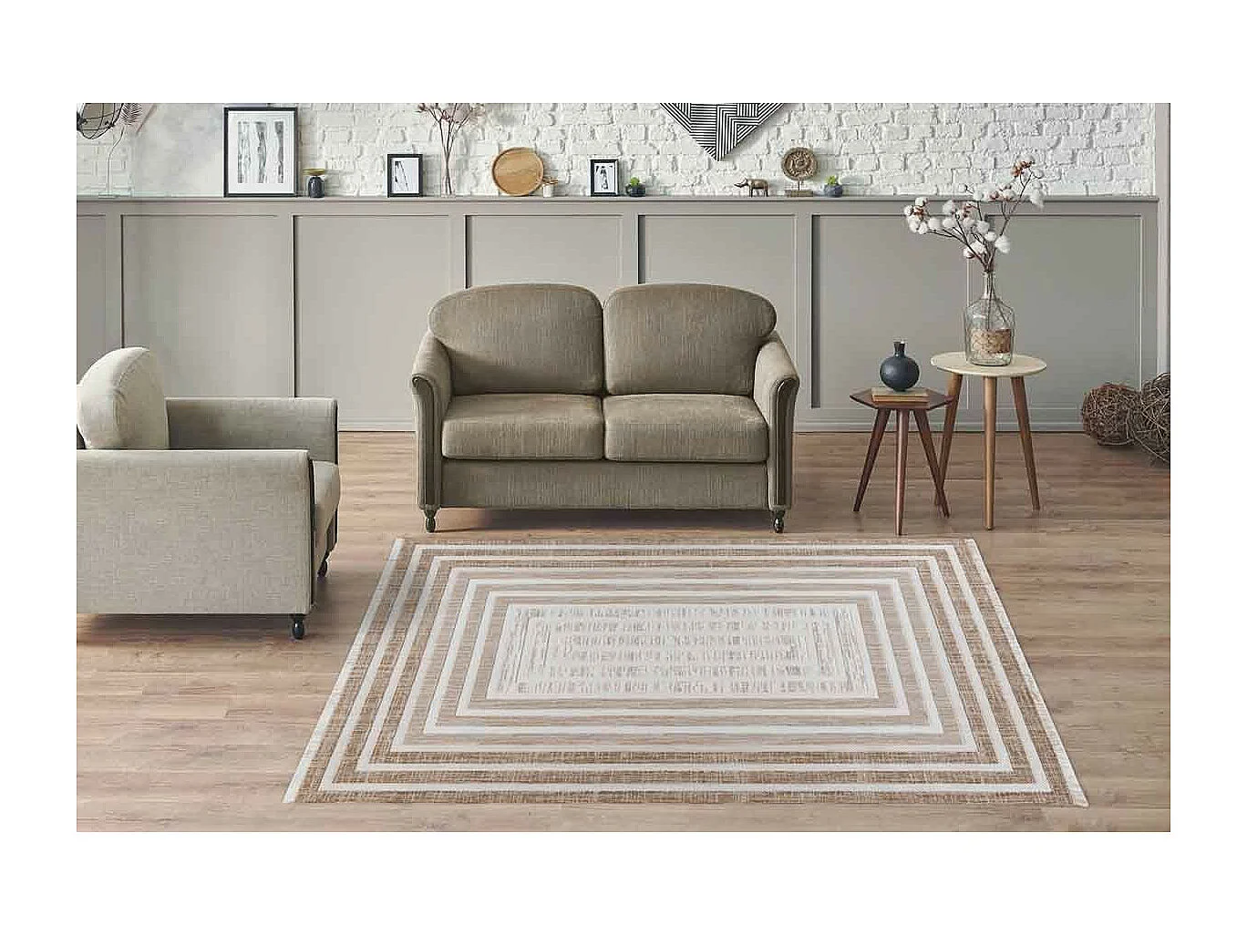 Tapis Tissé Géométrique "Sarai" Marron & Beige 80 x 150 cm