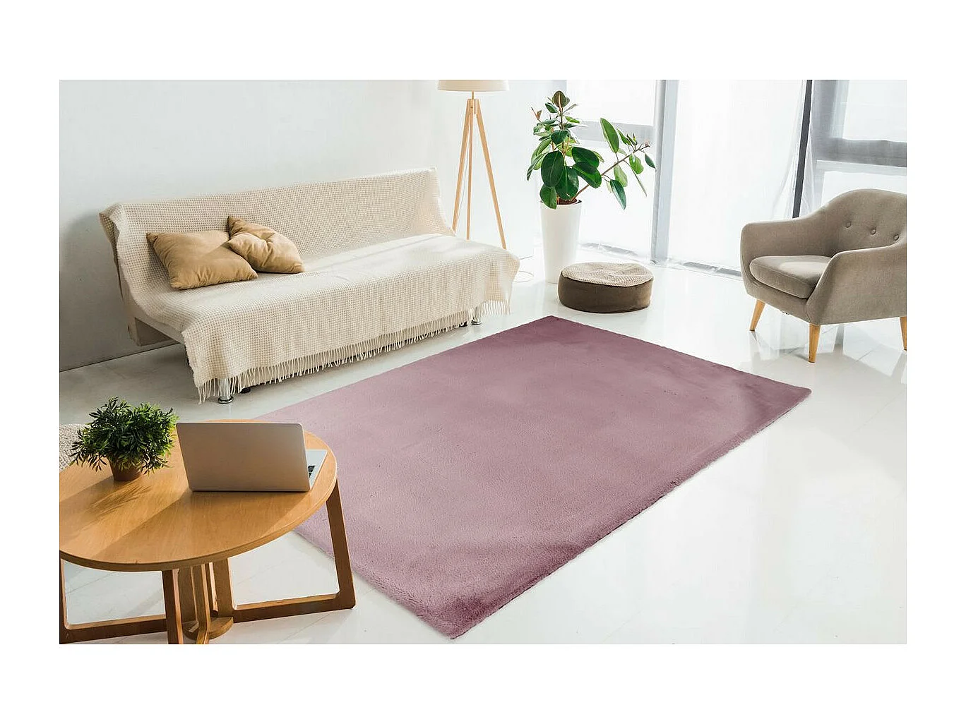 Tapis Uni Doux à Poils Longs "Rabbit" Rose 160 x 230 cm