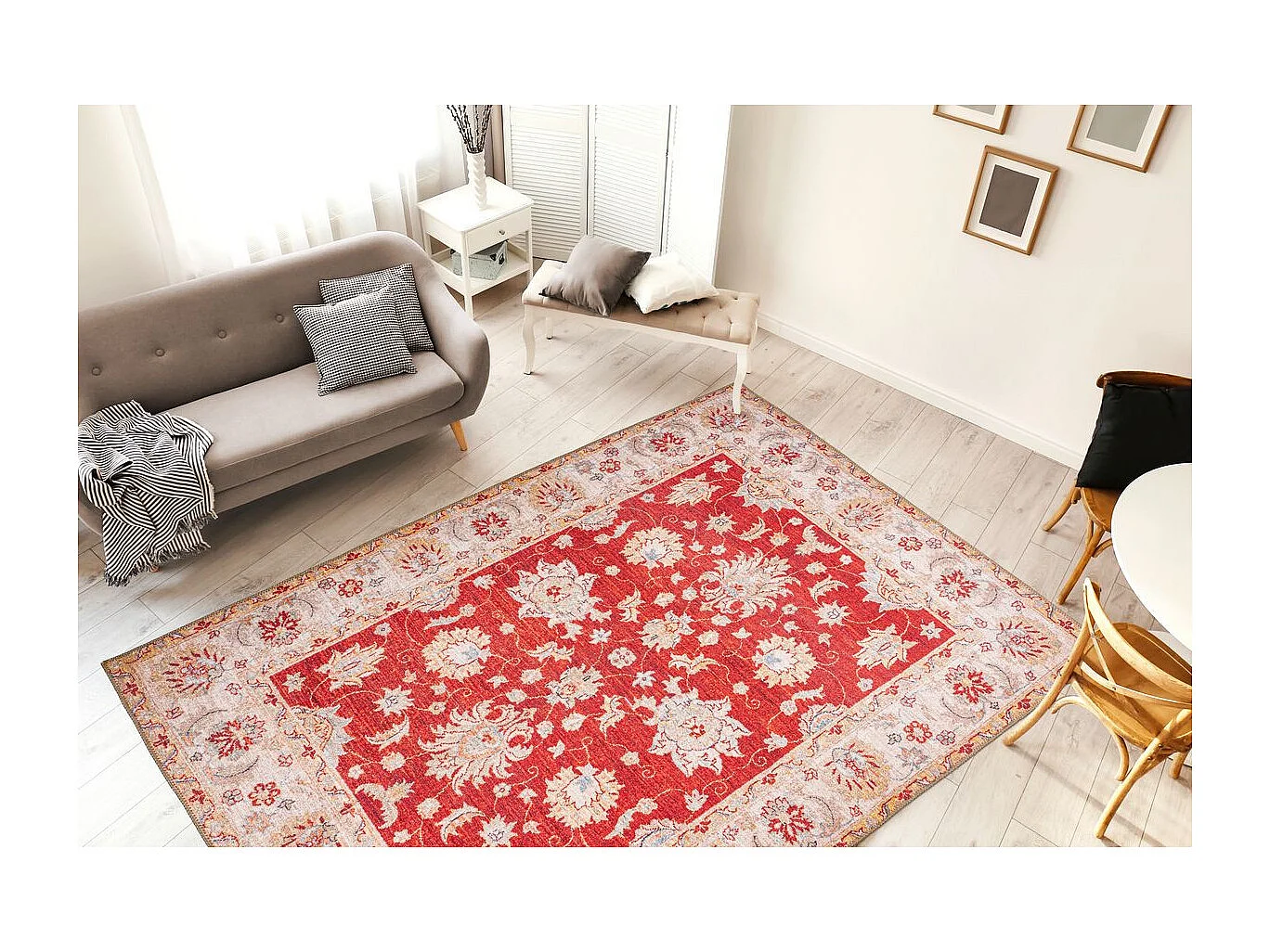 Tapis Tissé Imprimé Oriental "Faye" Rouge 80 x 150 cm