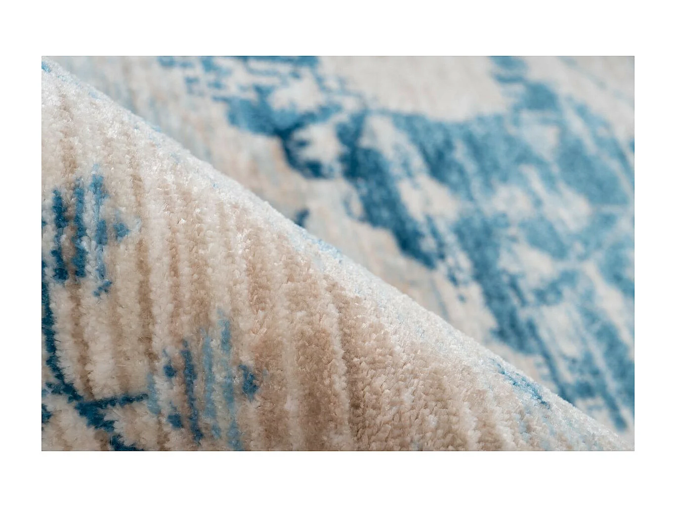 Tapis Vintage à Franges "Baroque V" Crème & Bleu 120 x 170 cm