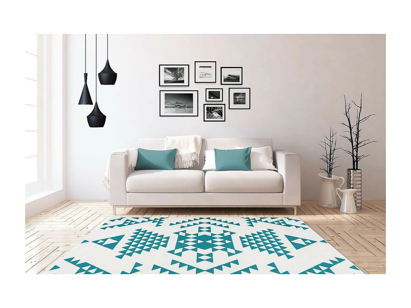 Tapis Ethnique à Poils Courts "Esperanto VI" Turquoise 120 x 170 cm