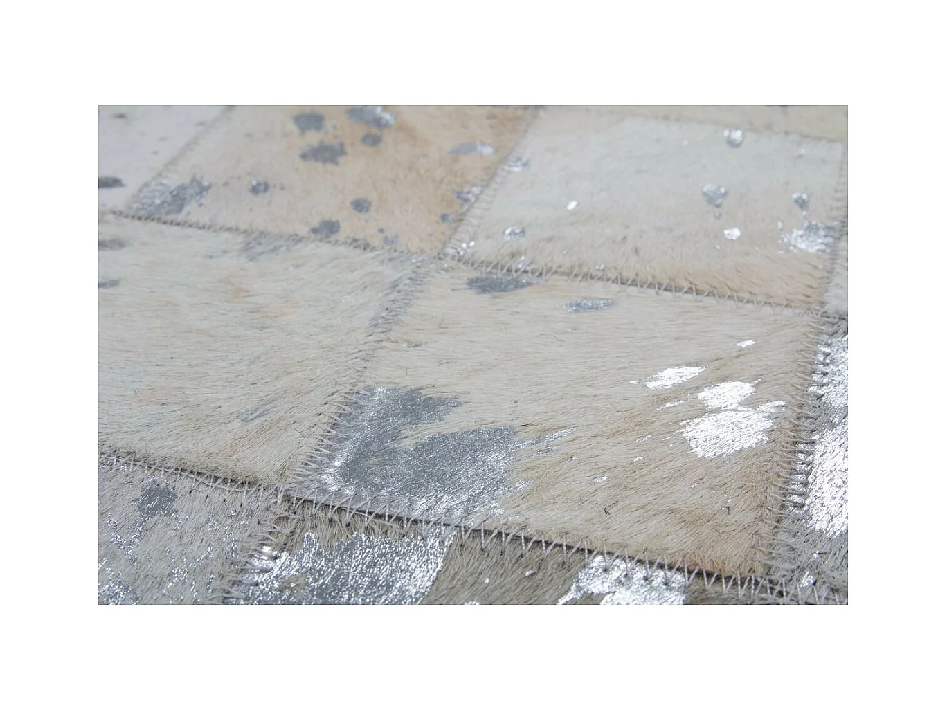 Tapis en Cuir Effet Mosaïque "Lavish" Gris & Argent 80 x 150 cm