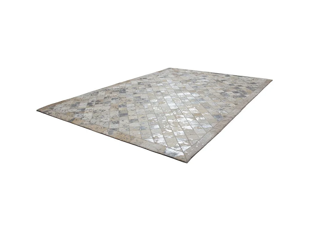 Tapis en Cuir Effet Mosaïque "Lavish" Gris & Argent 80 x 150 cm