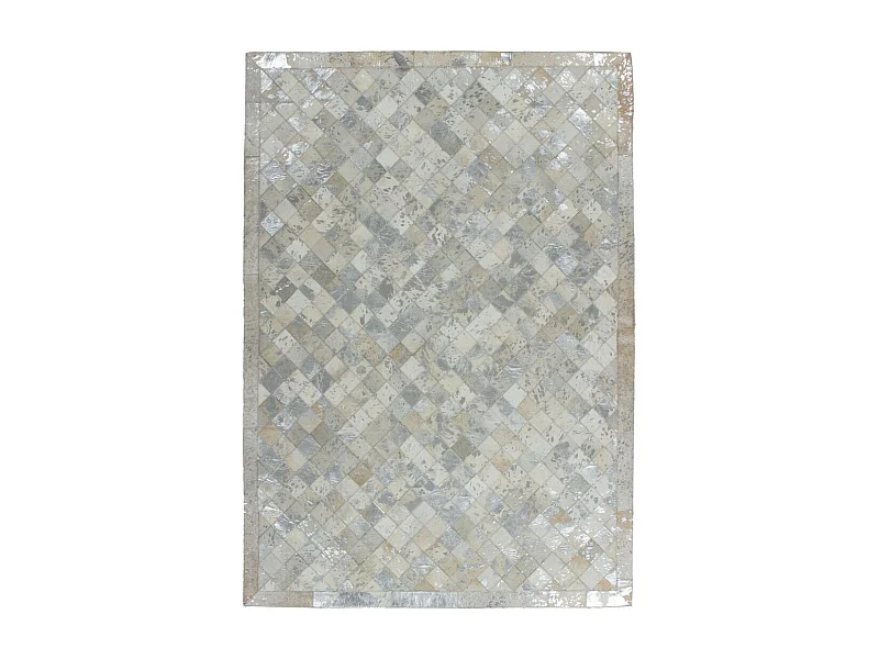 Tapis en Cuir Effet Mosaïque "Lavish" Gris & Argent 80 x 150 cm
