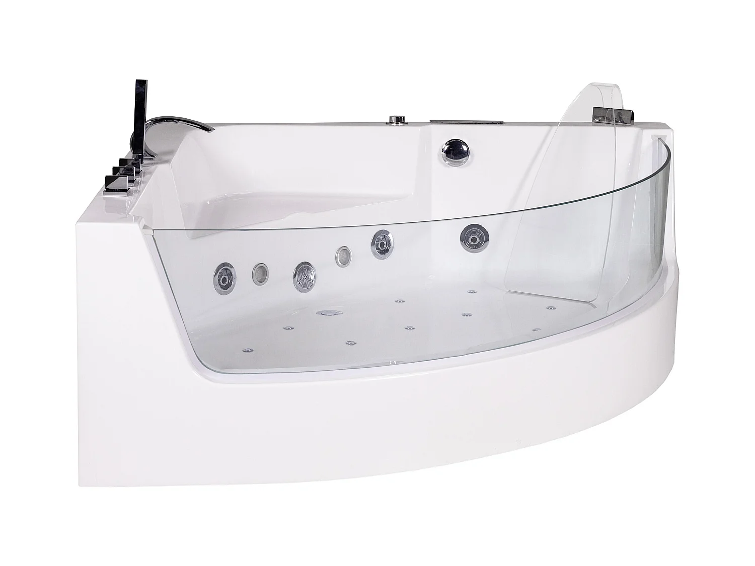 Baignoire balnéo d'angle vitrée ETHRA - 1 place - 255 L - 150*150*57cm - Blanche