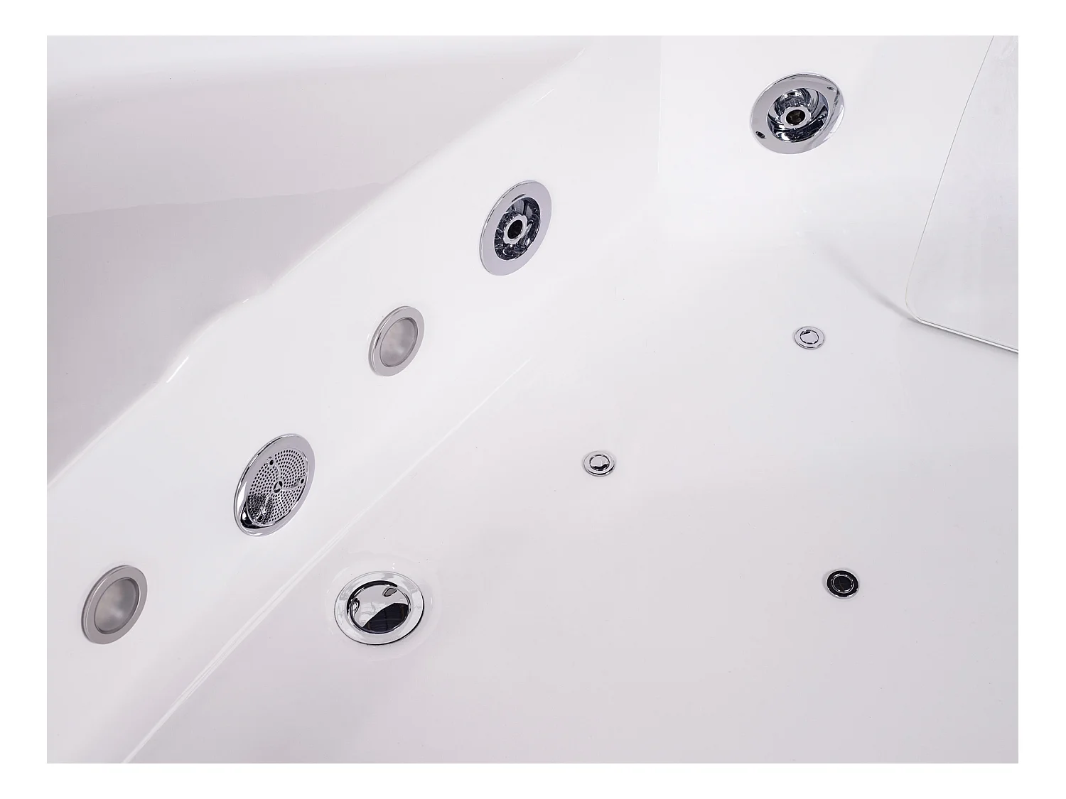 Baignoire balnéo d'angle vitrée ETHRA - 1 place - 255 L - 150*150*57cm - Blanche