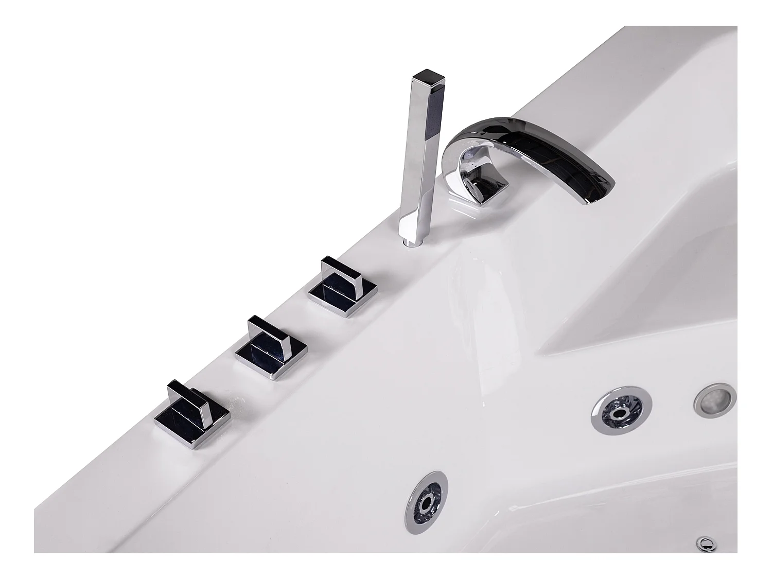 Baignoire balnéo d'angle vitrée ETHRA - 1 place - 255 L - 150*150*57cm - Blanche