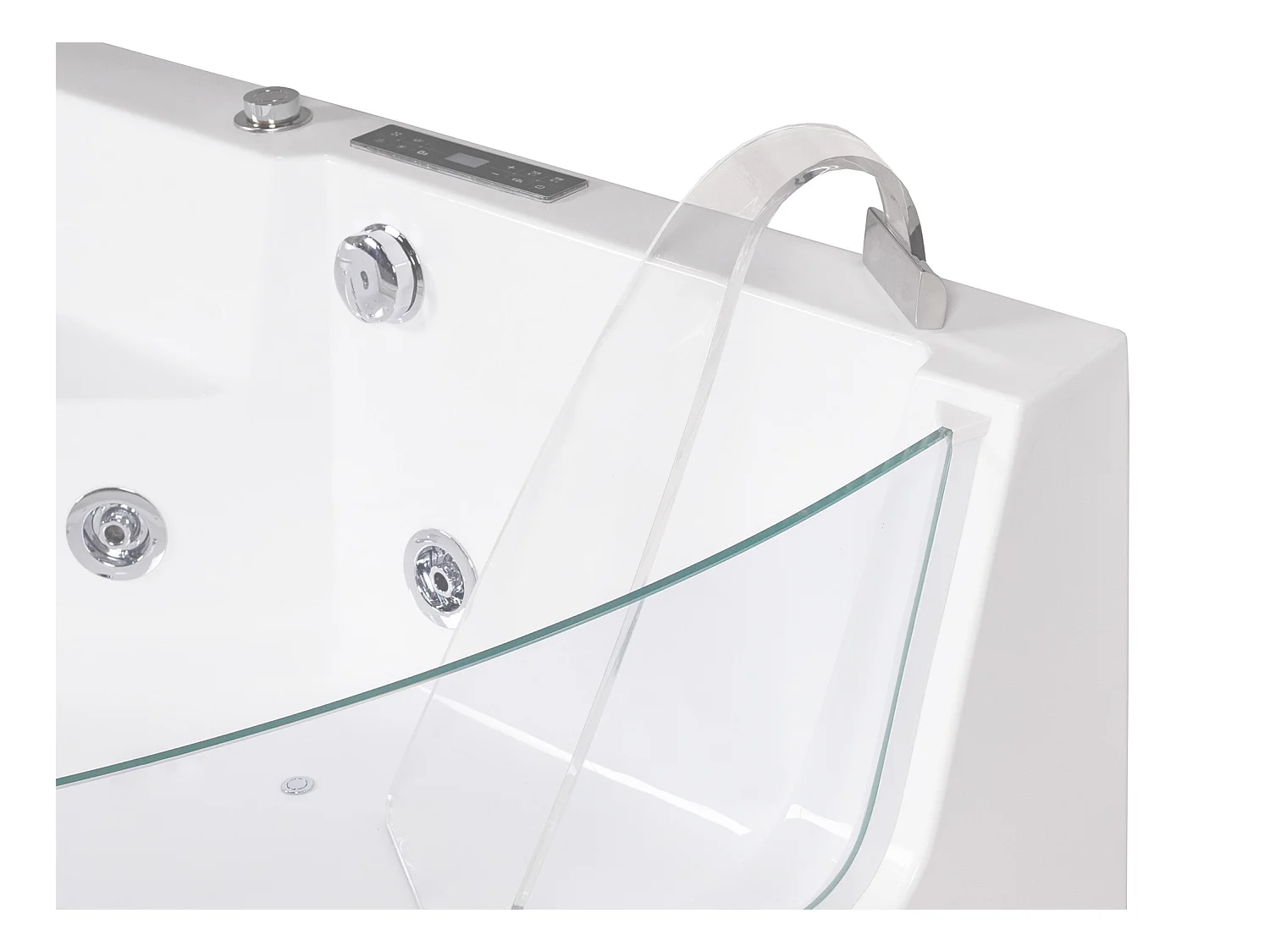 Baignoire balnéo d'angle vitrée ETHRA - 1 place - 255 L - 150*150*57cm - Blanche
