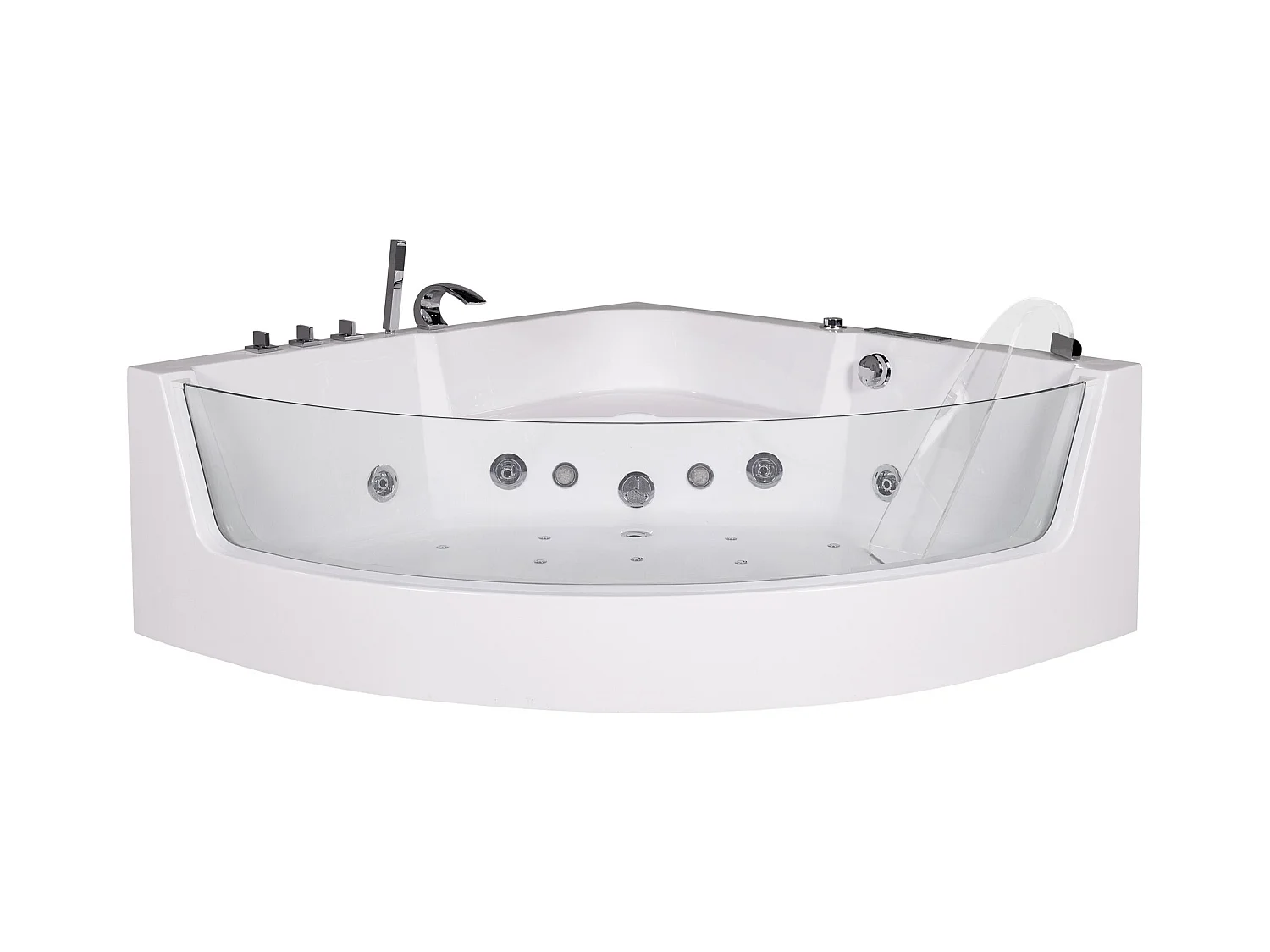 Baignoire balnéo d'angle vitrée ETHRA - 1 place - 255 L - 150*150*57cm - Blanche