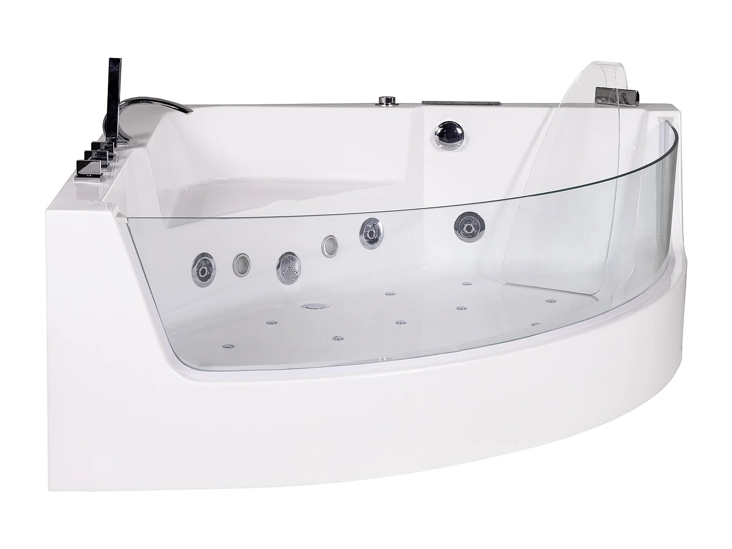 Baignoire balnéo d'angle vitrée ETHRA - 1 place - 255 L - 150*150*57cm - Blanche