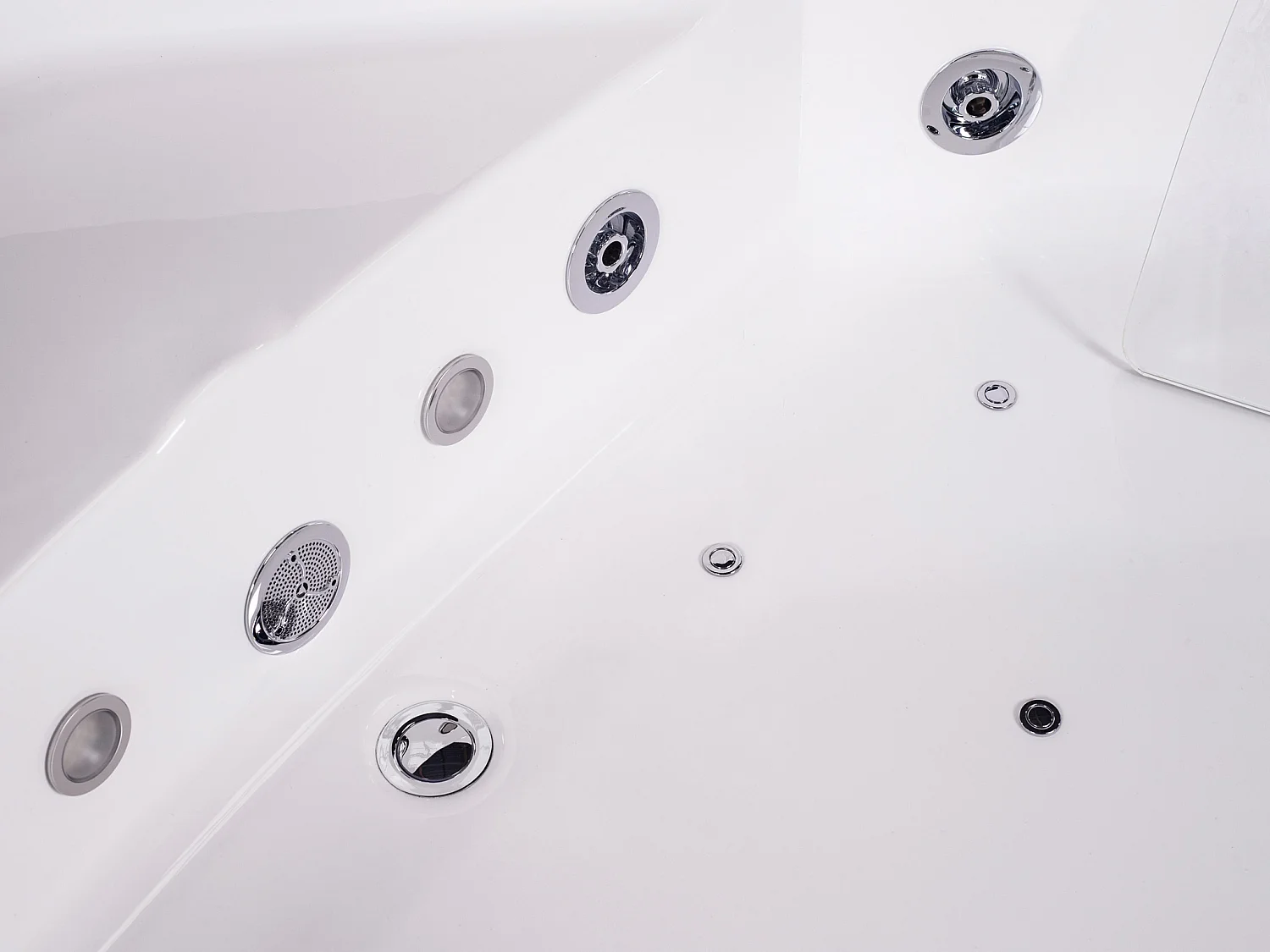 Baignoire balnéo d'angle vitrée ETHRA - 1 place - 255 L - 150*150*57cm - Blanche