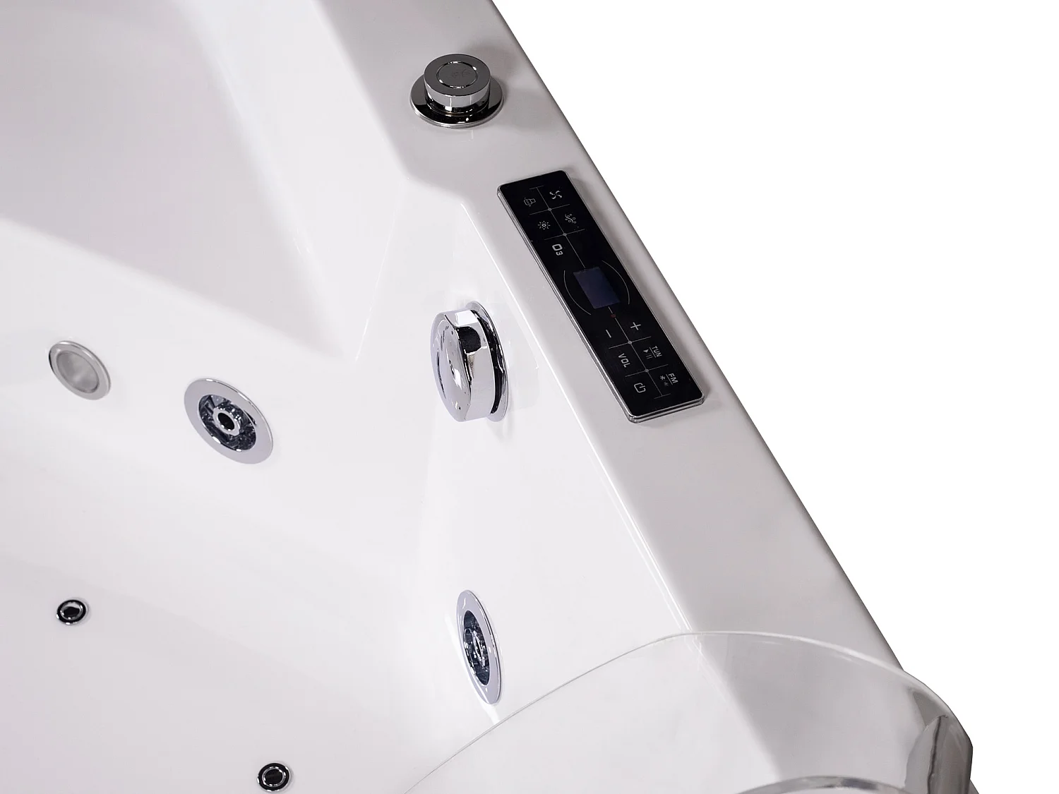 Baignoire balnéo d'angle vitrée ETHRA - 1 place - 255 L - 150*150*57cm - Blanche