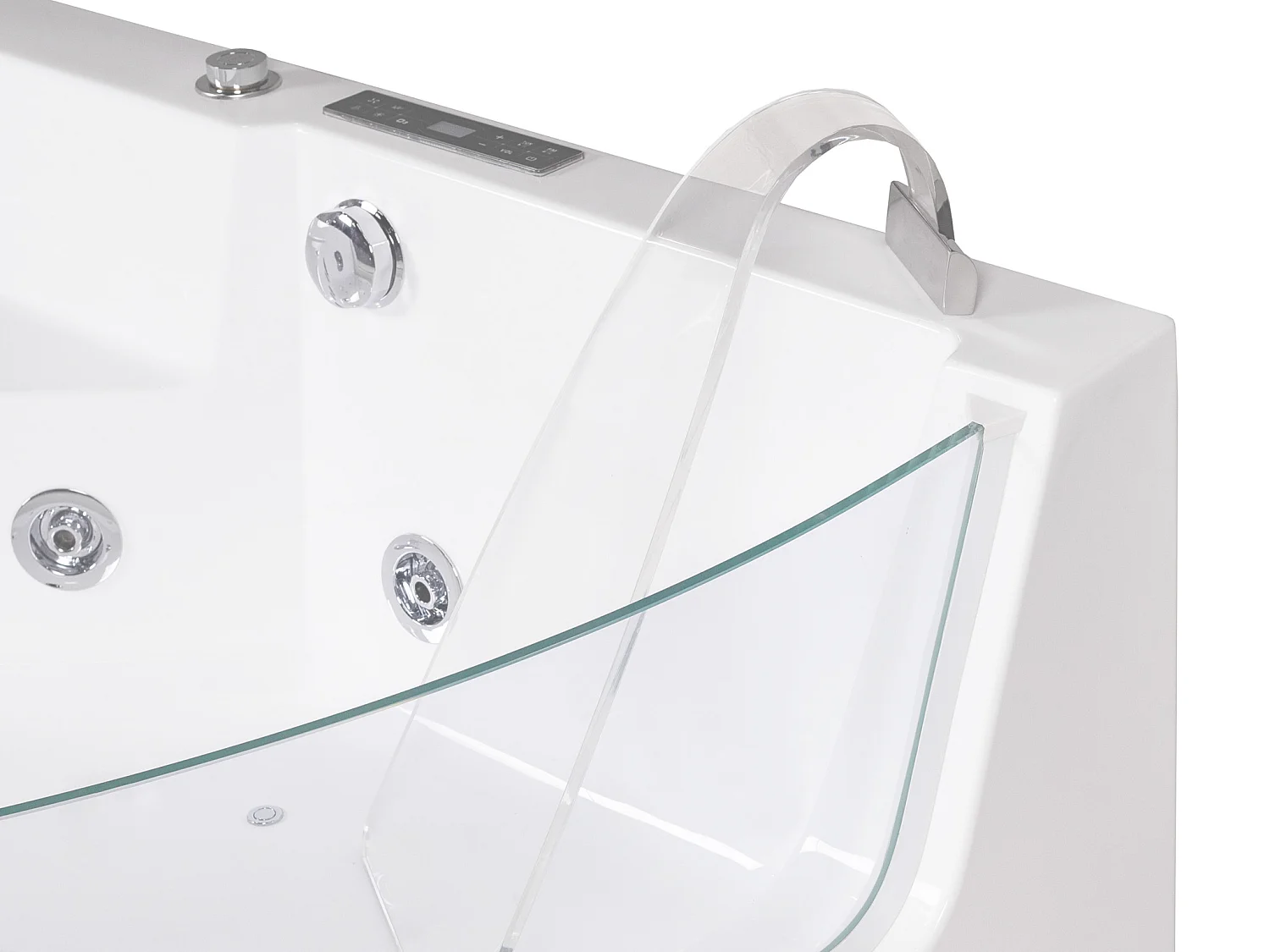 Baignoire balnéo d'angle vitrée ETHRA - 1 place - 255 L - 150*150*57cm - Blanche