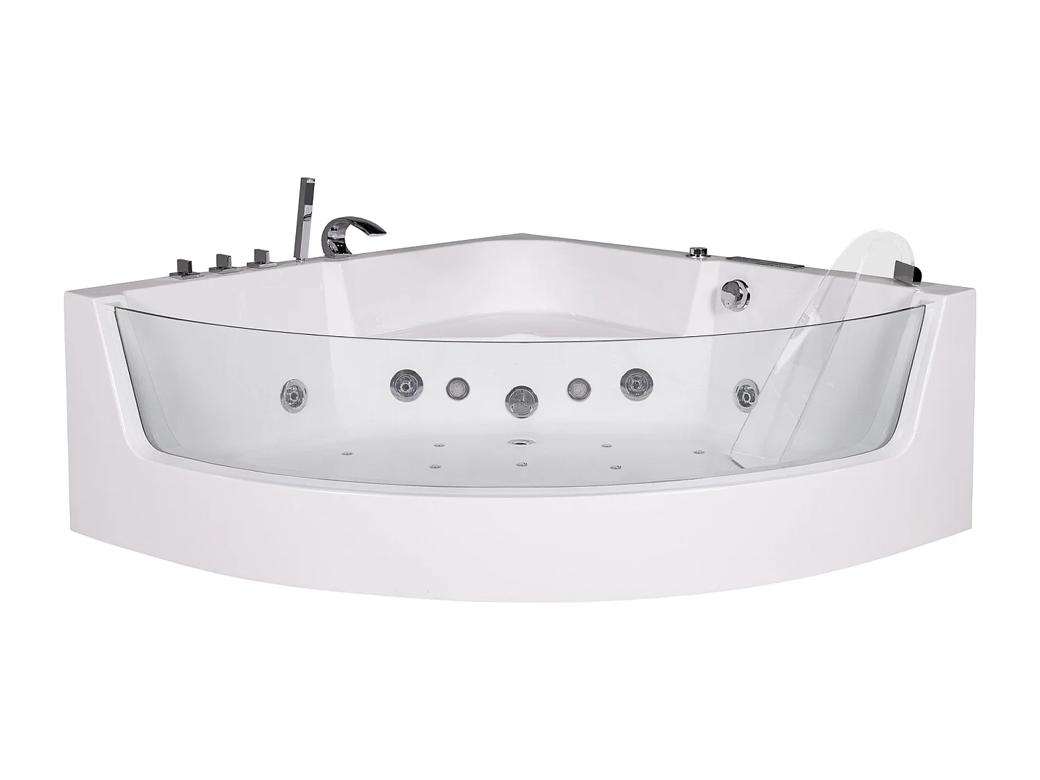 Baignoire balnéo d'angle vitrée ETHRA - 1 place - 255 L - 150*150*57cm - Blanche