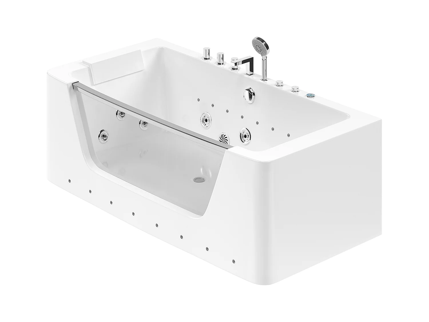 Massagebad met glazen wand en ledverlichting DYONA - 260L - 1 persoon - 170*85*58cm - Balneo therapie