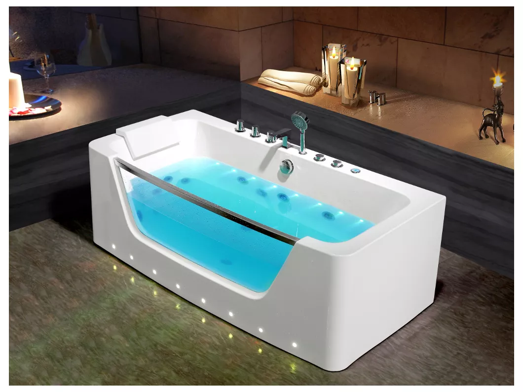 Kauf Unique Whirlpool-Badewanne halb freistehend mit LED-Beleuchtung - Weiß - DYONA