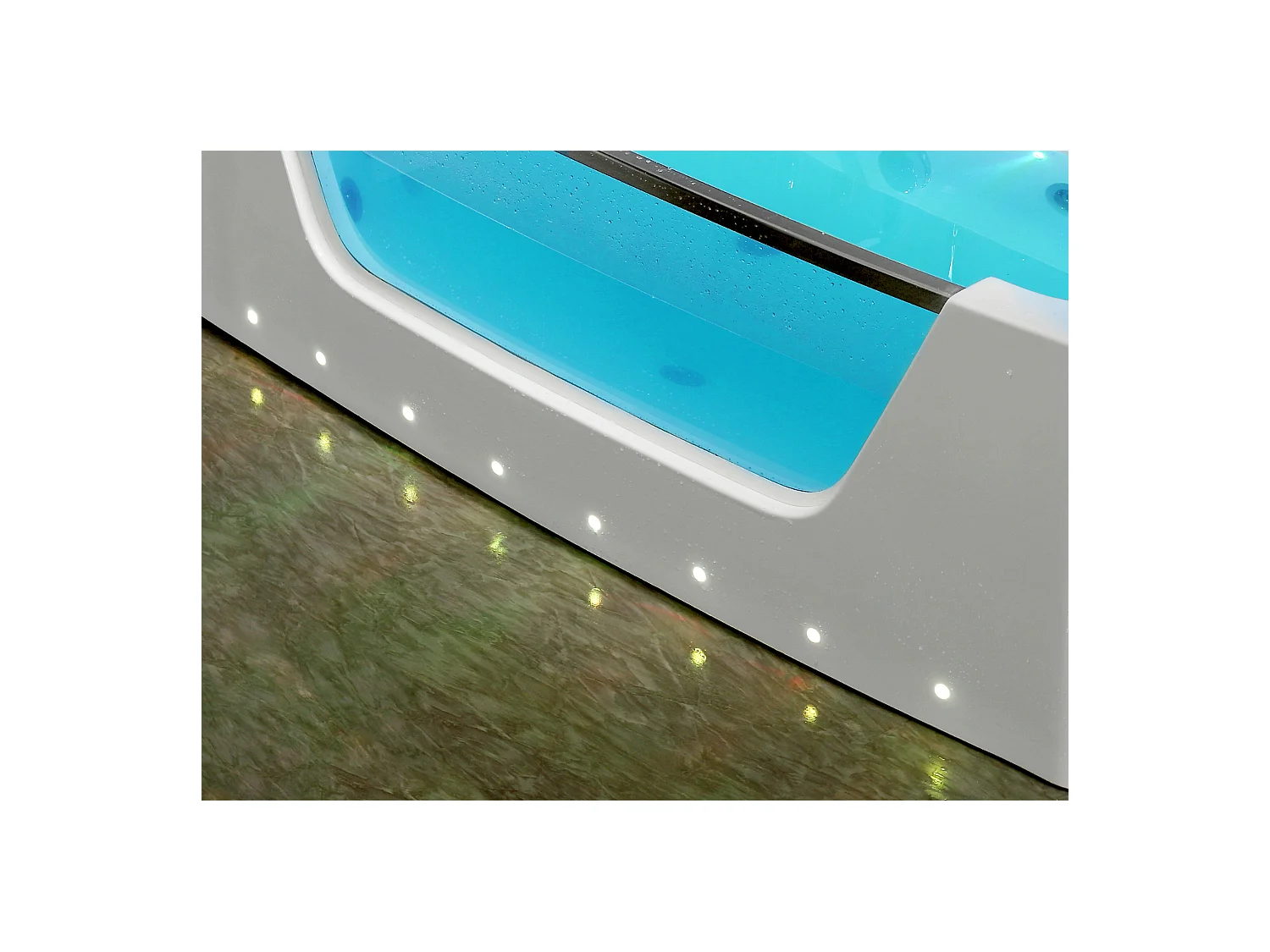 Baignoire balnéo vitrée semi-îlot à leds DYONA - 1 place - 260L - 170*85*58cm - Blanche