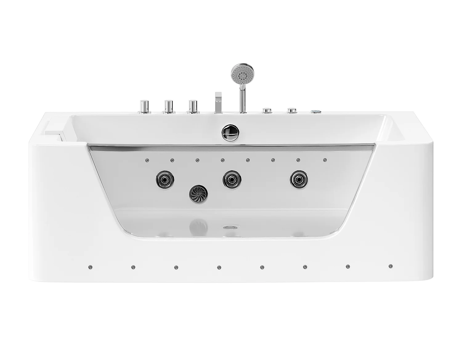 Baignoire balnéo vitrée semi-îlot à leds DYONA - 1 place - 260L - 170*85*58cm - Blanche