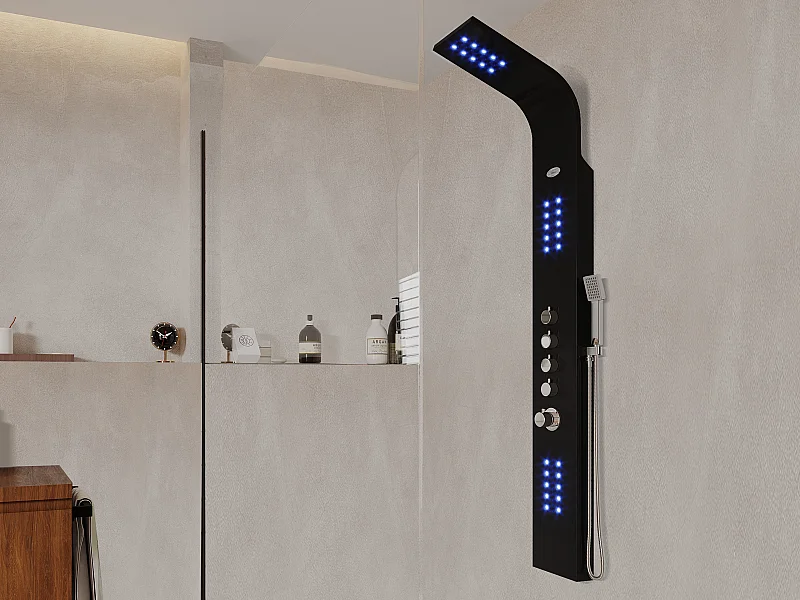 Columna de ducha e hidromasaje termostática con leds FELICITA - 20x165cm - Negro