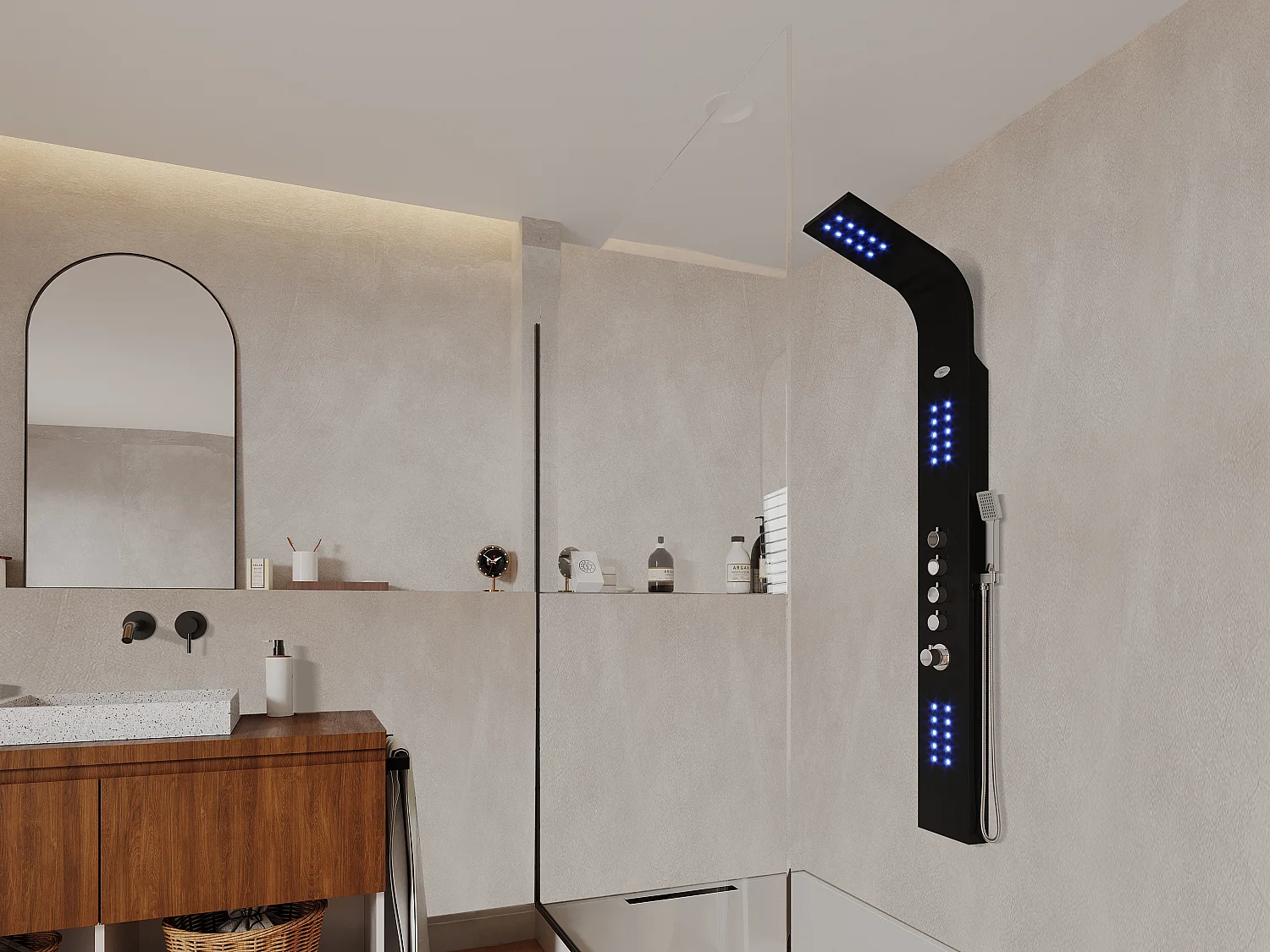 Colonne de douche hydromassante thermostatique à leds - 20*165cm - Noir - FELICITA