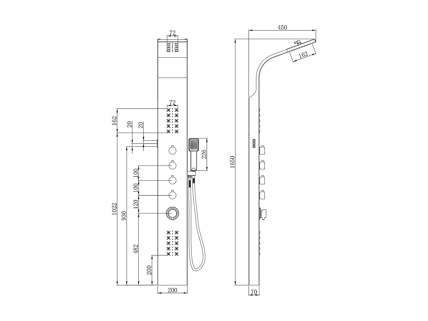 Colonne de douche hydromassante thermostatique à leds - 20*165cm - Noir - FELICITA