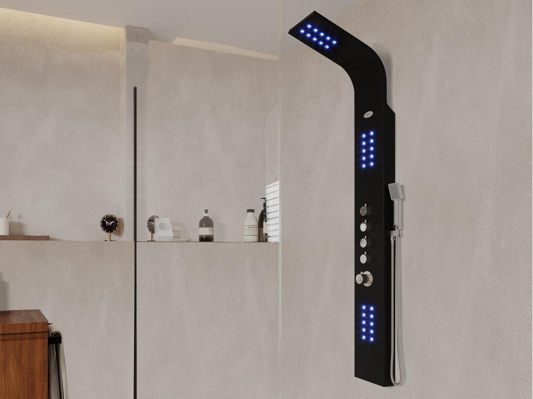 Douchekolom FELICITA met thermostaatkraan, balneotherapie en LED-verlichting - 20*165cm - zwart