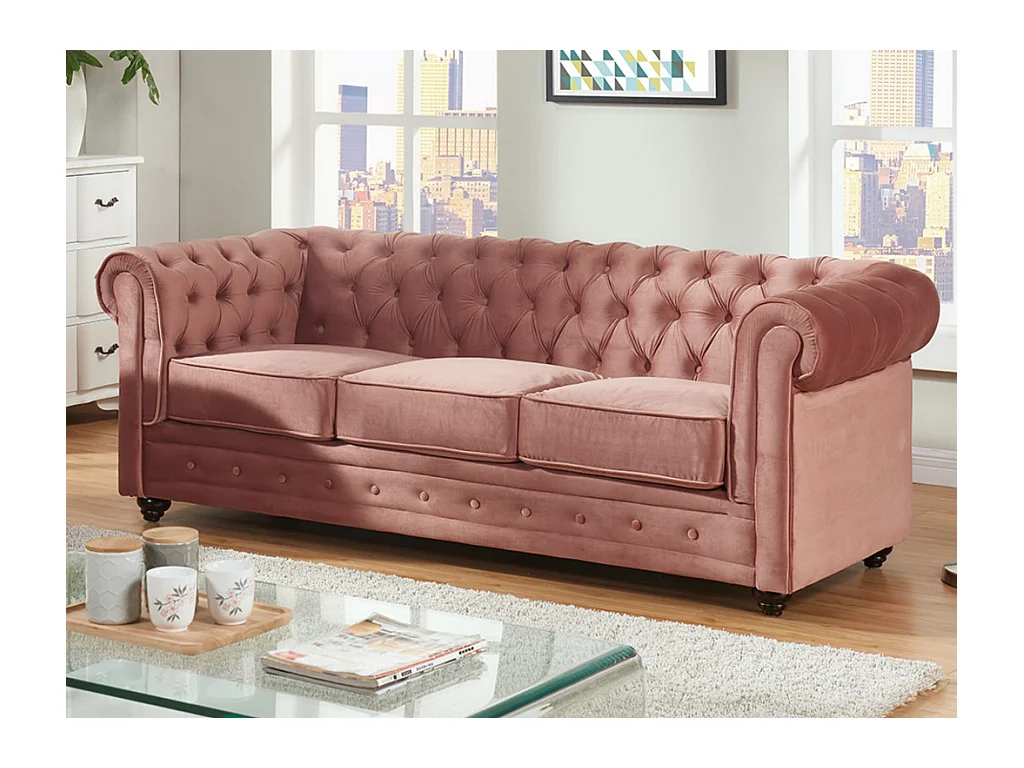 Sofa 3-Sitzer - Samt - Rosa - CHESTERFIELD