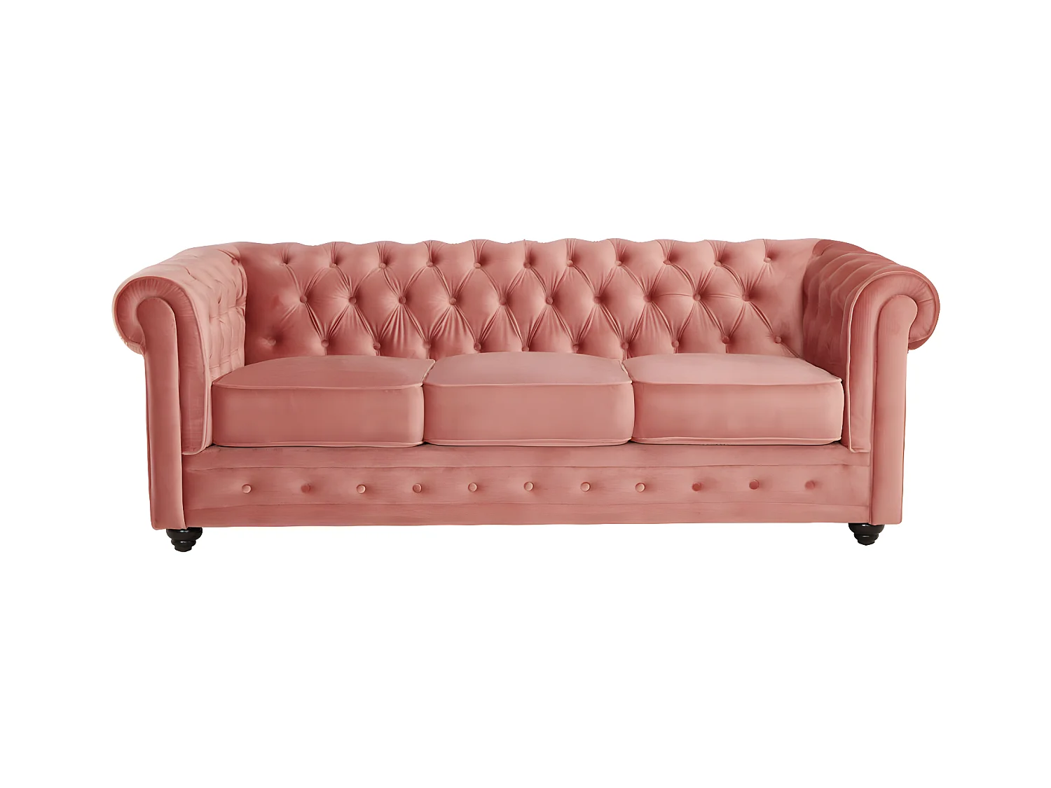 Canapé 3 places CHESTERFIELD - Velours rose pastel
