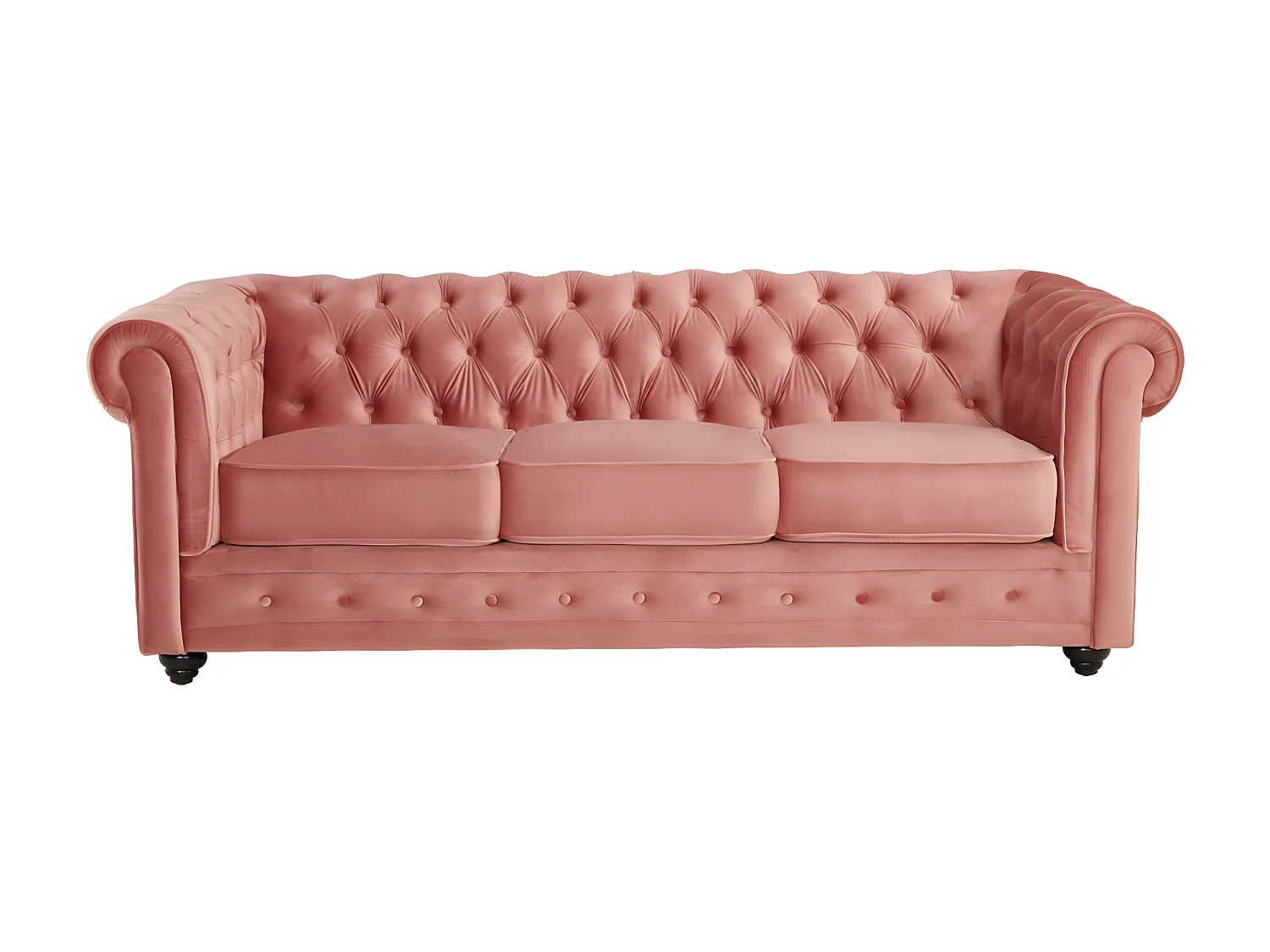 Divano CHESTERFIELD 3 posti in velluto Rosa cipria