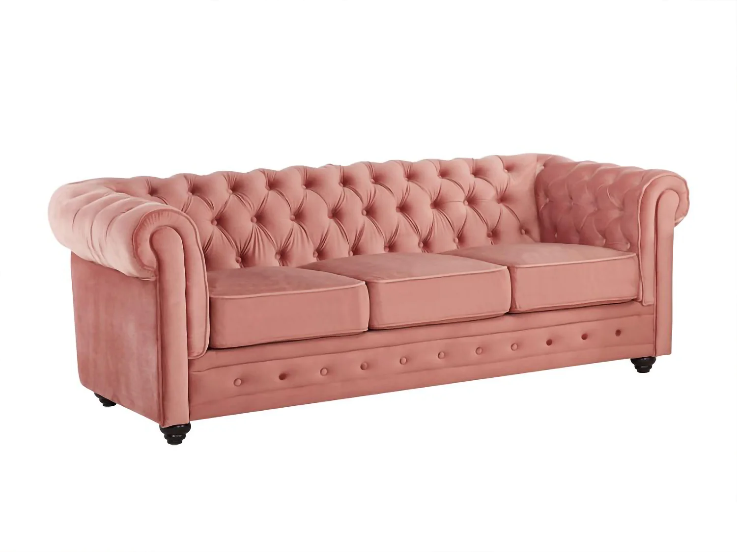 Divano CHESTERFIELD 3 posti in velluto Rosa cipria
