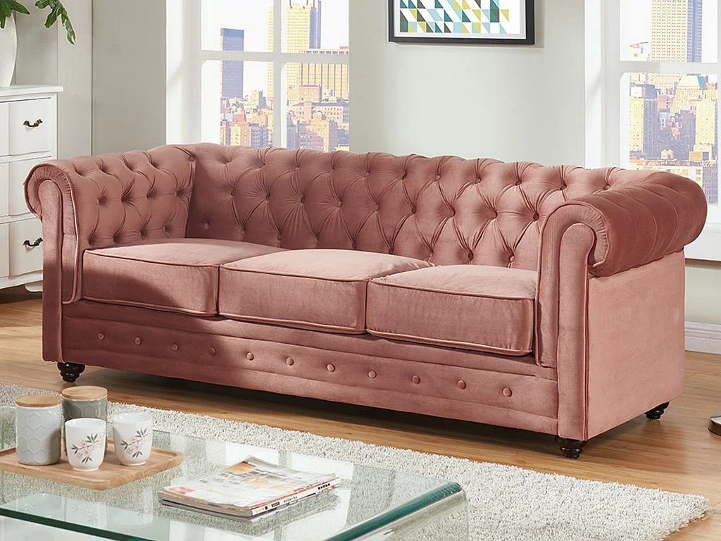 Sofa 3-Sitzer - Samt - Rosa - CHESTERFIELD