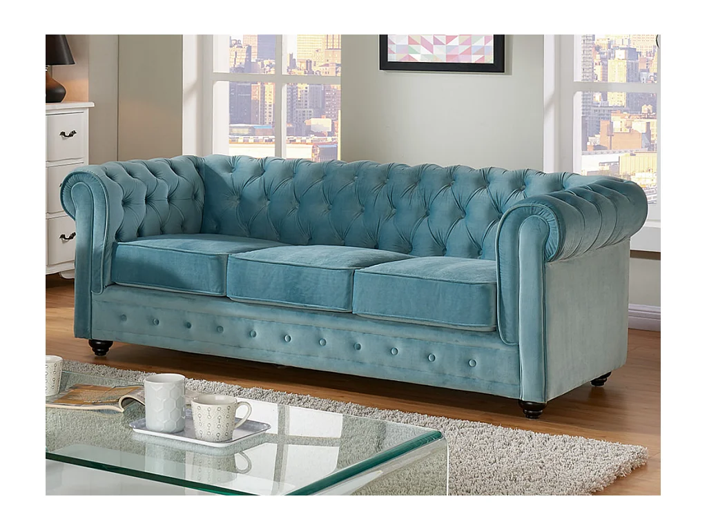 Sofa 3-Sitzer - Samt - Hellblau - CHESTERFIELD