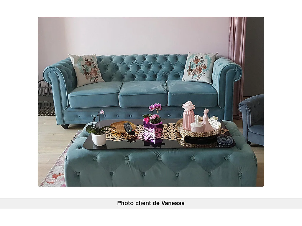 Driezitsbank CHESTERFIELD - velours - pastelblauw