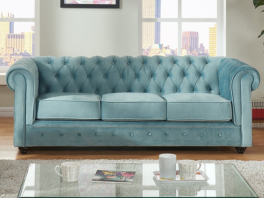 Sofa 3-Sitzer - Samt - Hellblau - CHESTERFIELD günstig online kaufen