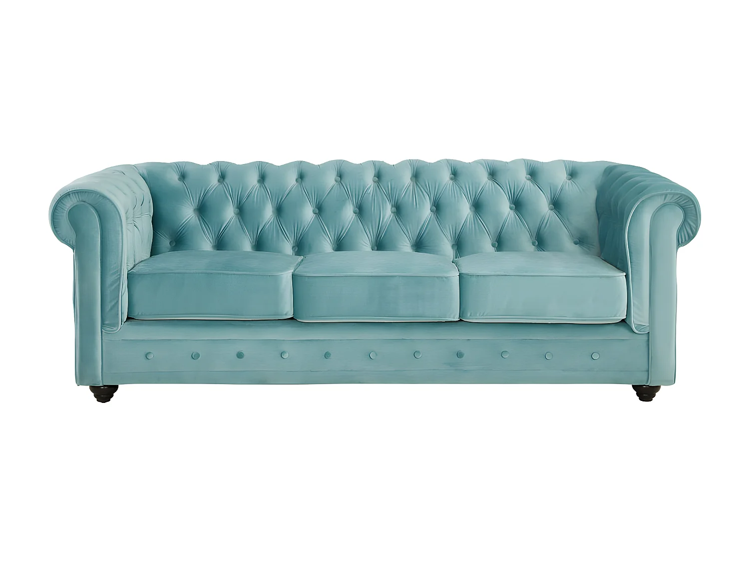 3-personers sofa CHESTERFIELD - Pastelblå fløjl
