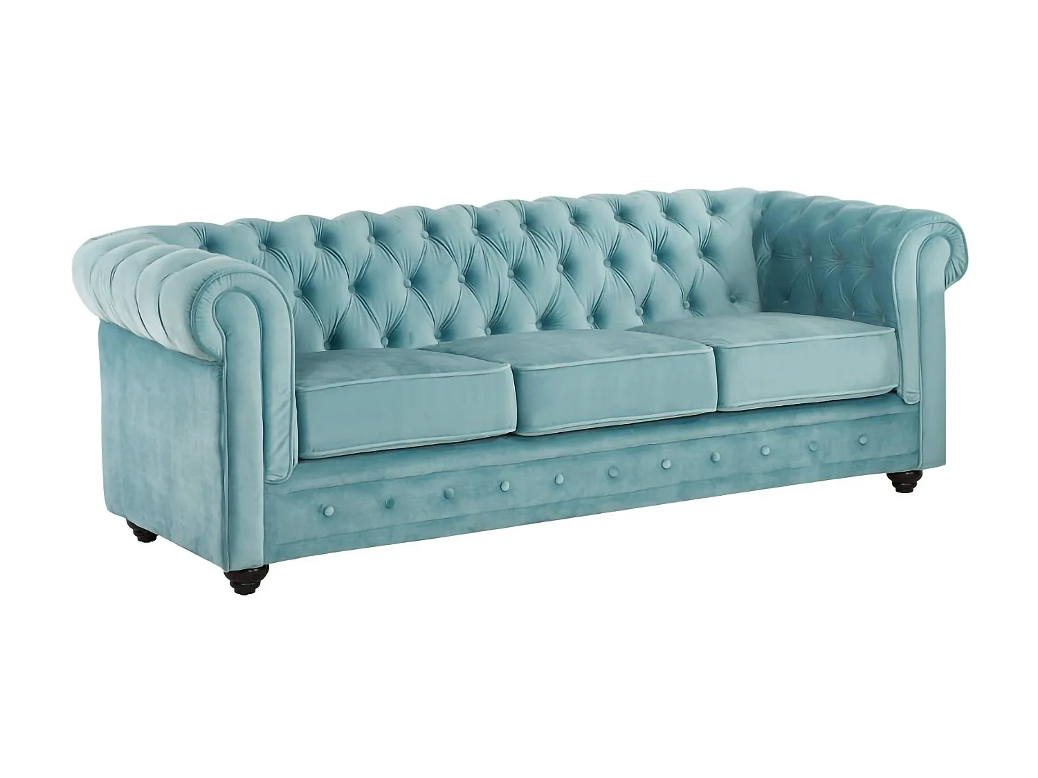 3-personers sofa CHESTERFIELD - Pastelblå fløjl