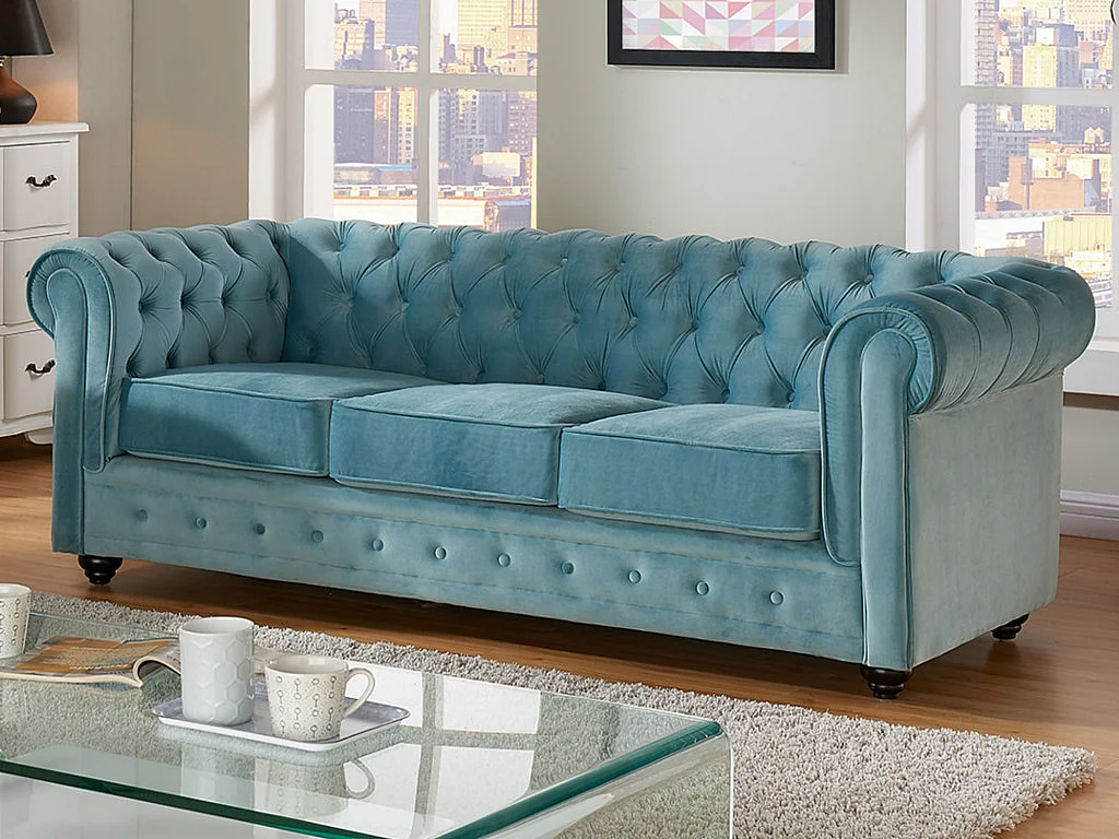 Sofa 3-Sitzer - Samt - Hellblau - CHESTERFIELD