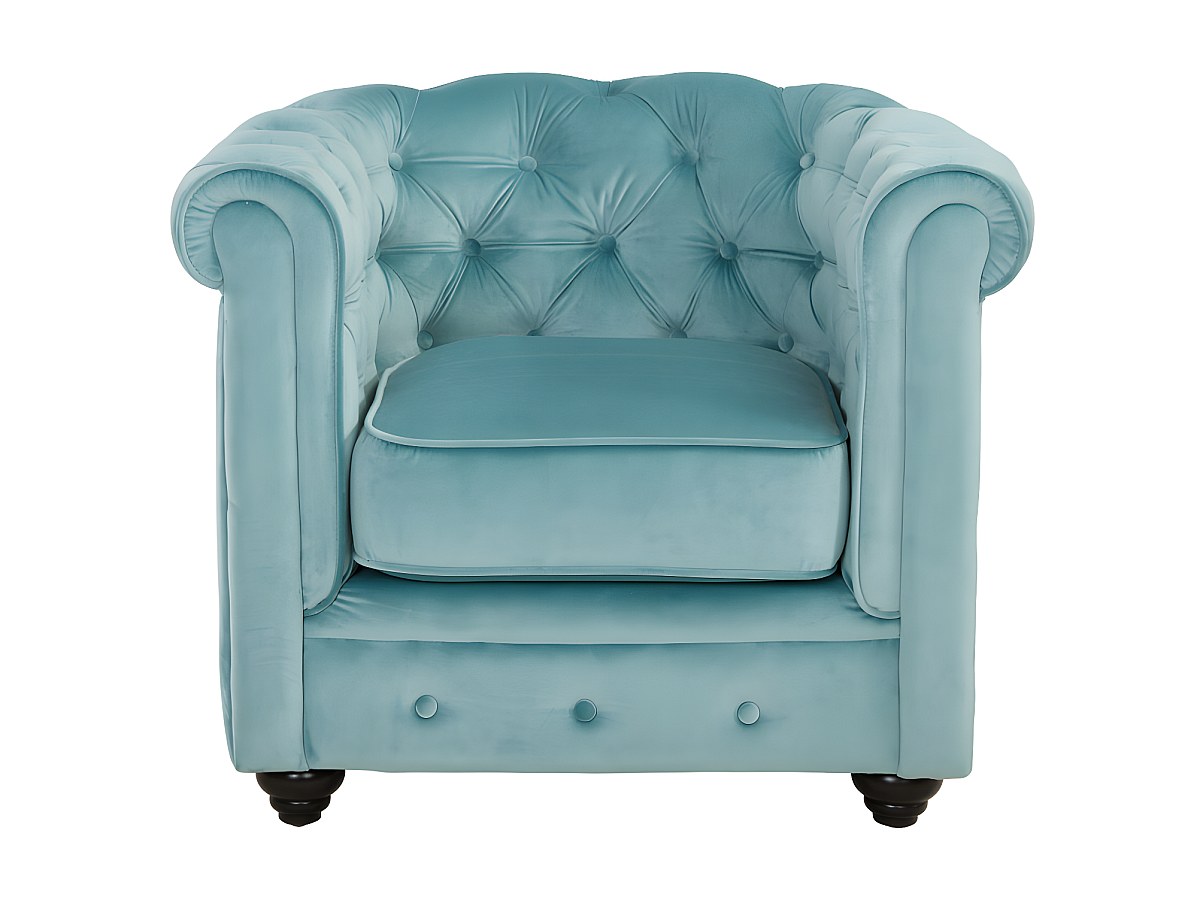 Sillón de terciopelo color azul pastel CHESTERFIELD