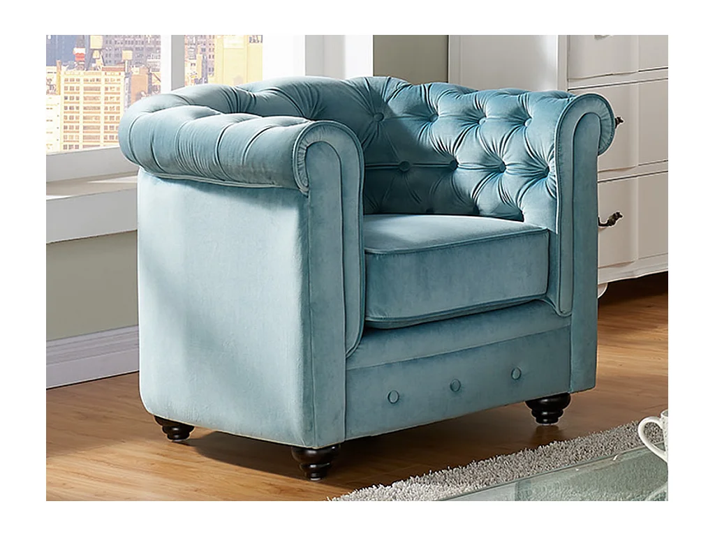 Sessel - Samt - Hellblau - CHESTERFIELD