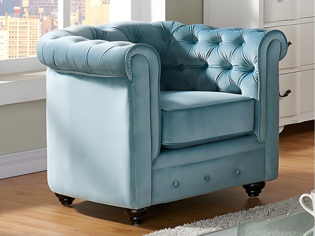 vente unique Fauteuil CHESTERFIELD - Velours bleu pastel