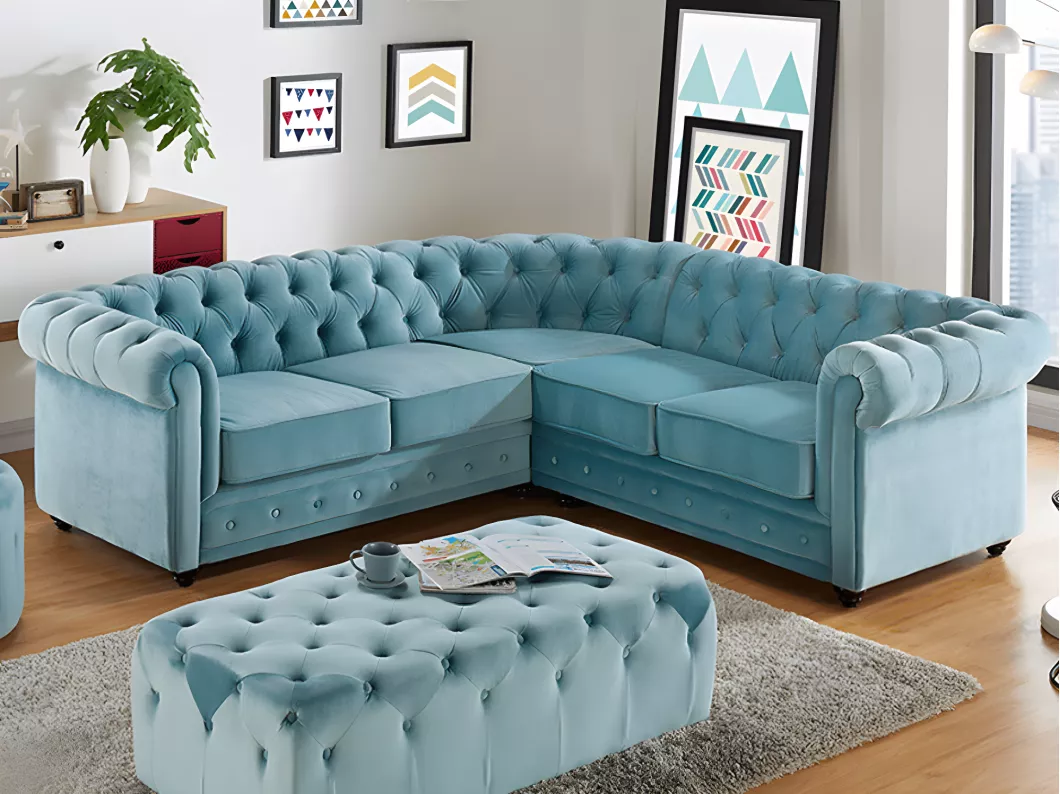 Kauf Unique Ecksofa - Samt - Hellblau - CHESTERFIELD