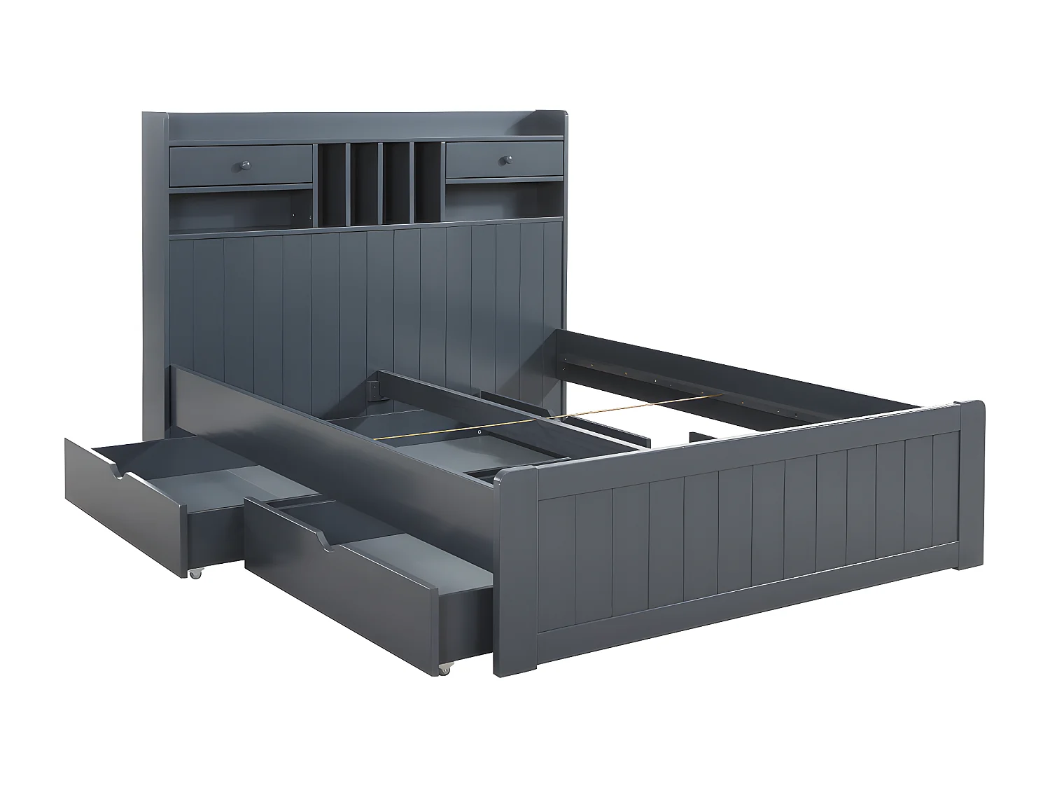 Säng med förvaring 140 x 190 cm - Furu - Antracitgrå - MEDERICK