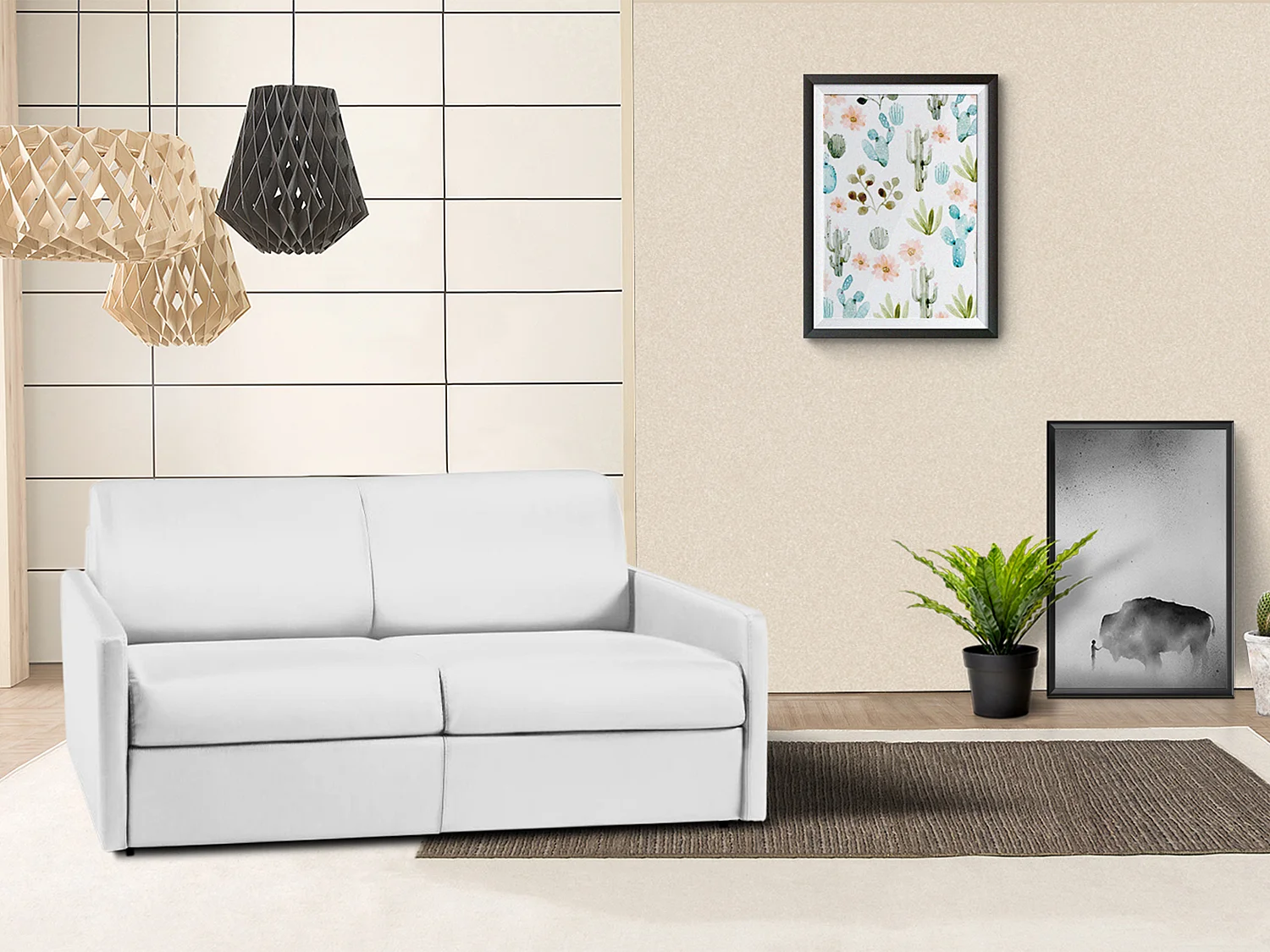 Schlafsofa 3-Sitzer - Liegefläche: 140 cm - Matratzenhöhe: 14 cm - Kunstleder - Weiß - CALIFE