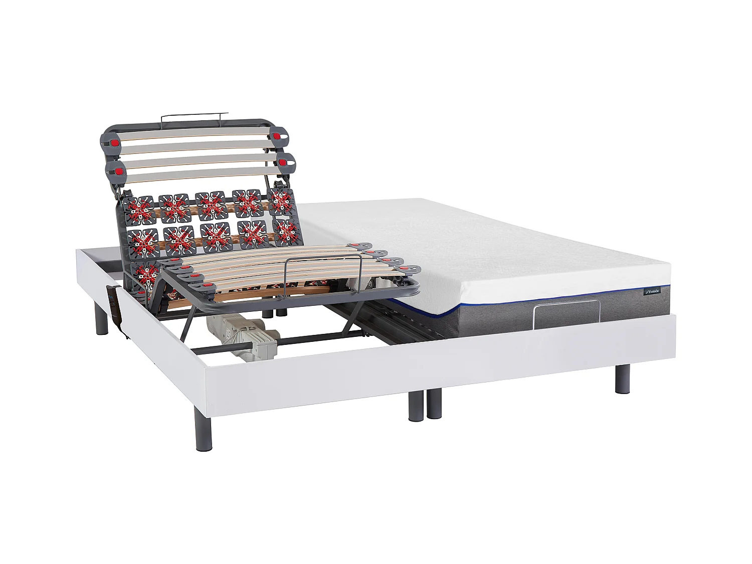 Set da relax doghe e sospensioni memory foam DIONYSOS di YSMÉE - motori OKIN - bianco - 2 x 80 x 200 cm