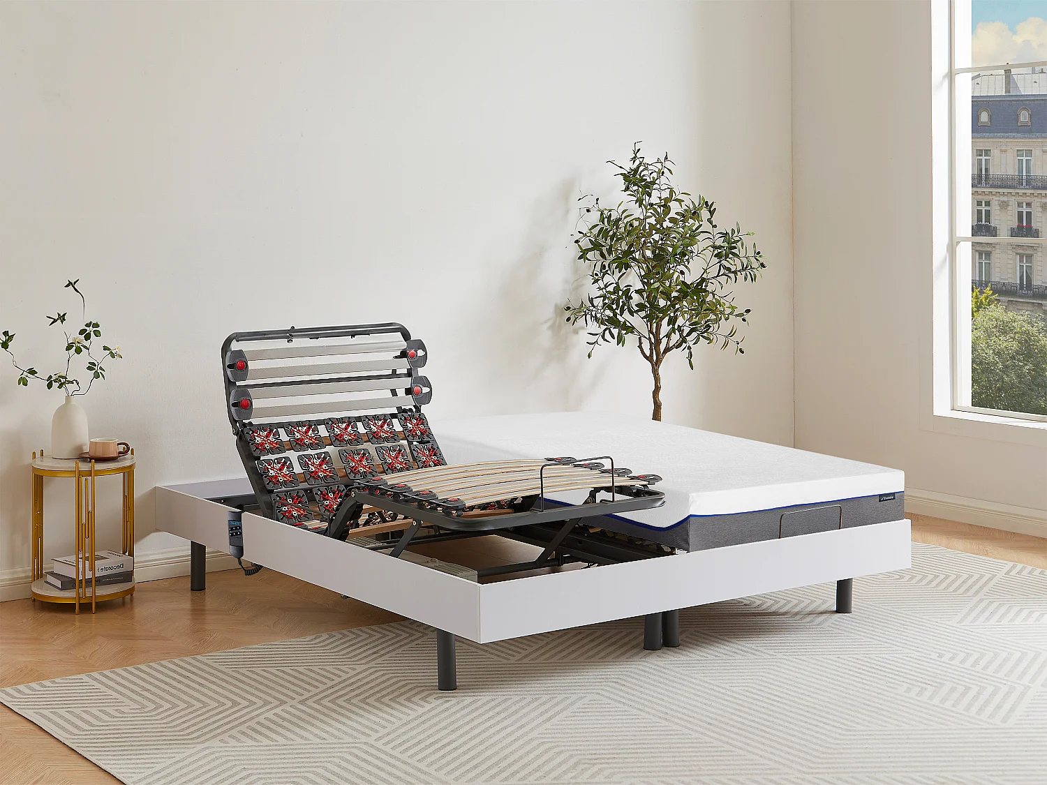 Set da relax doghe e sospensioni memory foam DIONYSOS di YSMÉE - motori OKIN - bianco - 2 x 80 x 200 cm