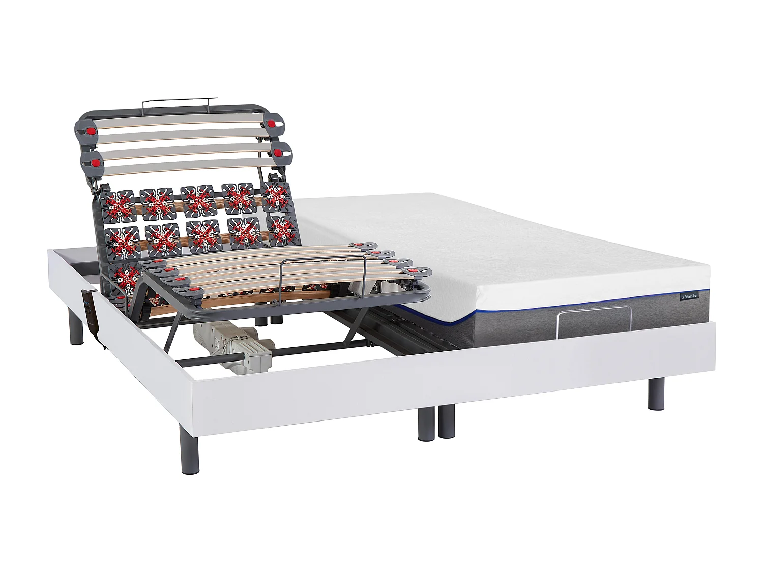 Elektrisch bed – bedbodem en matras – lattenbodem en contactplaatjes met vormgeheugen - DIONYSOS van YSMÉE - Motor OKIN - wit - 2x80x200 cm