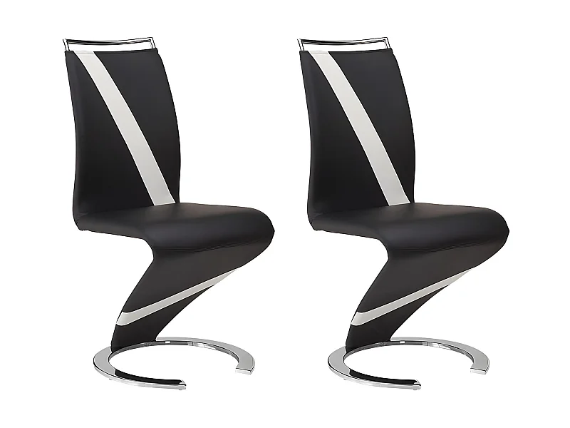 Lot de 2 chaises TWIZY - Simili noir & blanc