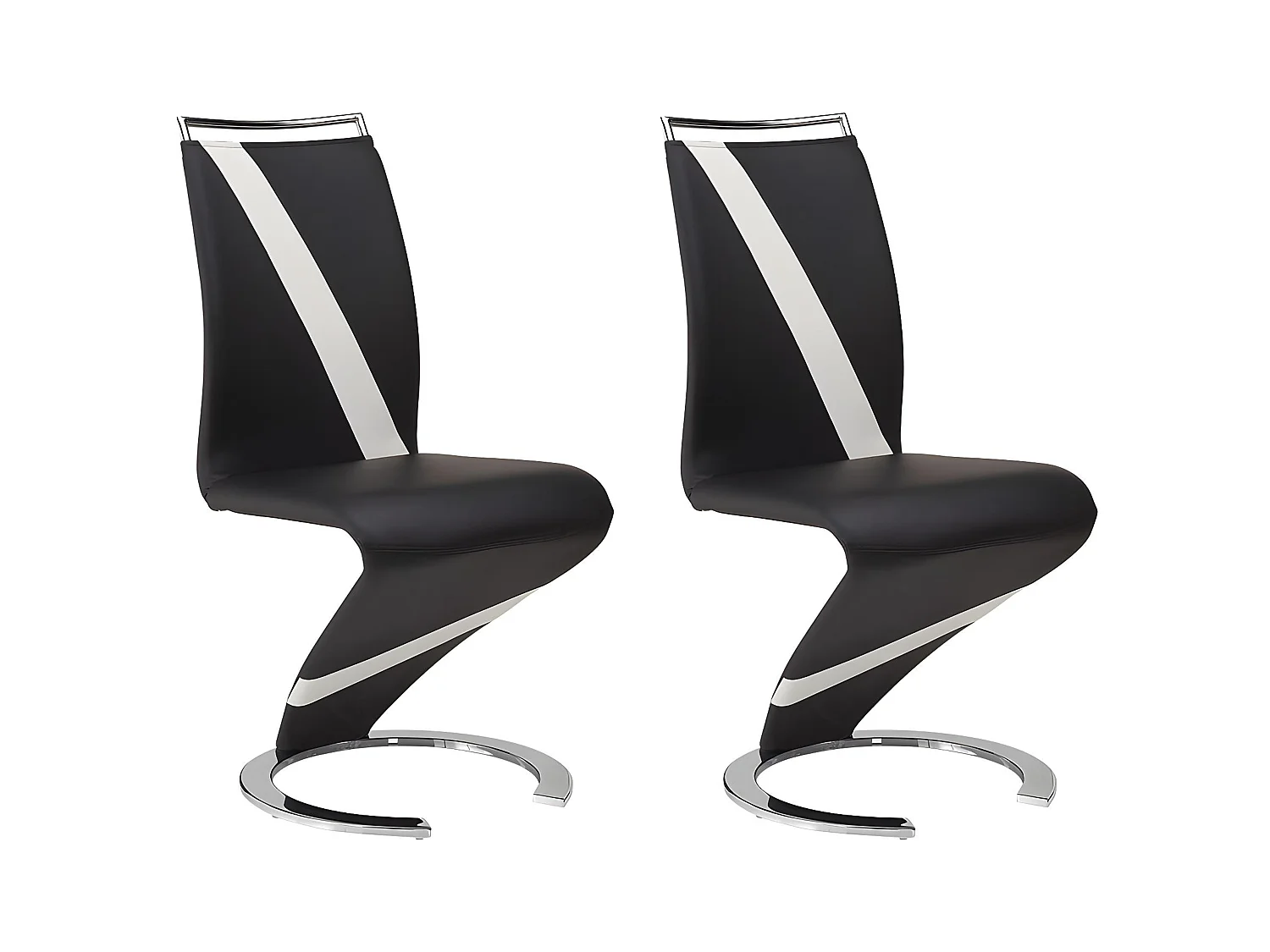 Komplet 2 krzeseł TWIZY - Materiał skóropodobny czarny + biały