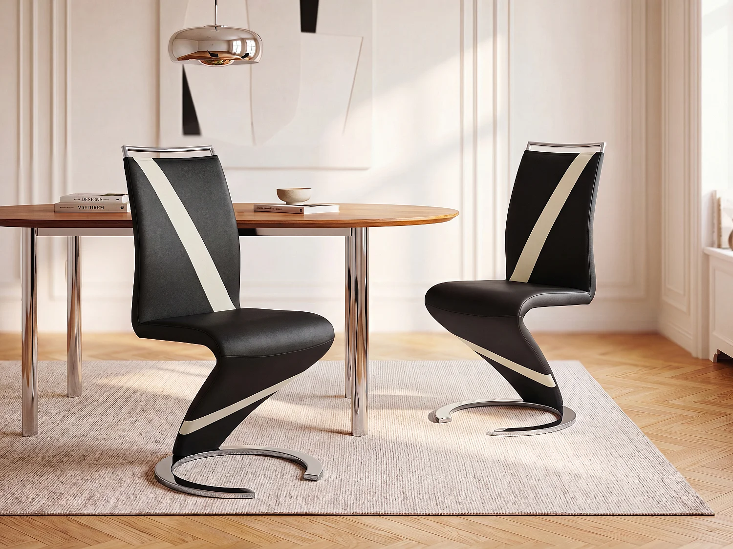 Set van 2 stoelen van kunstleer TWIZY - zwart met witte strepen 