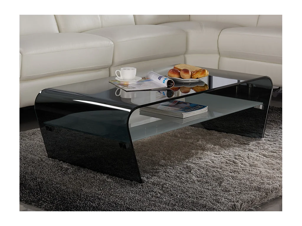 Salontafel KELLY - Gehard glas - Zwart / wit